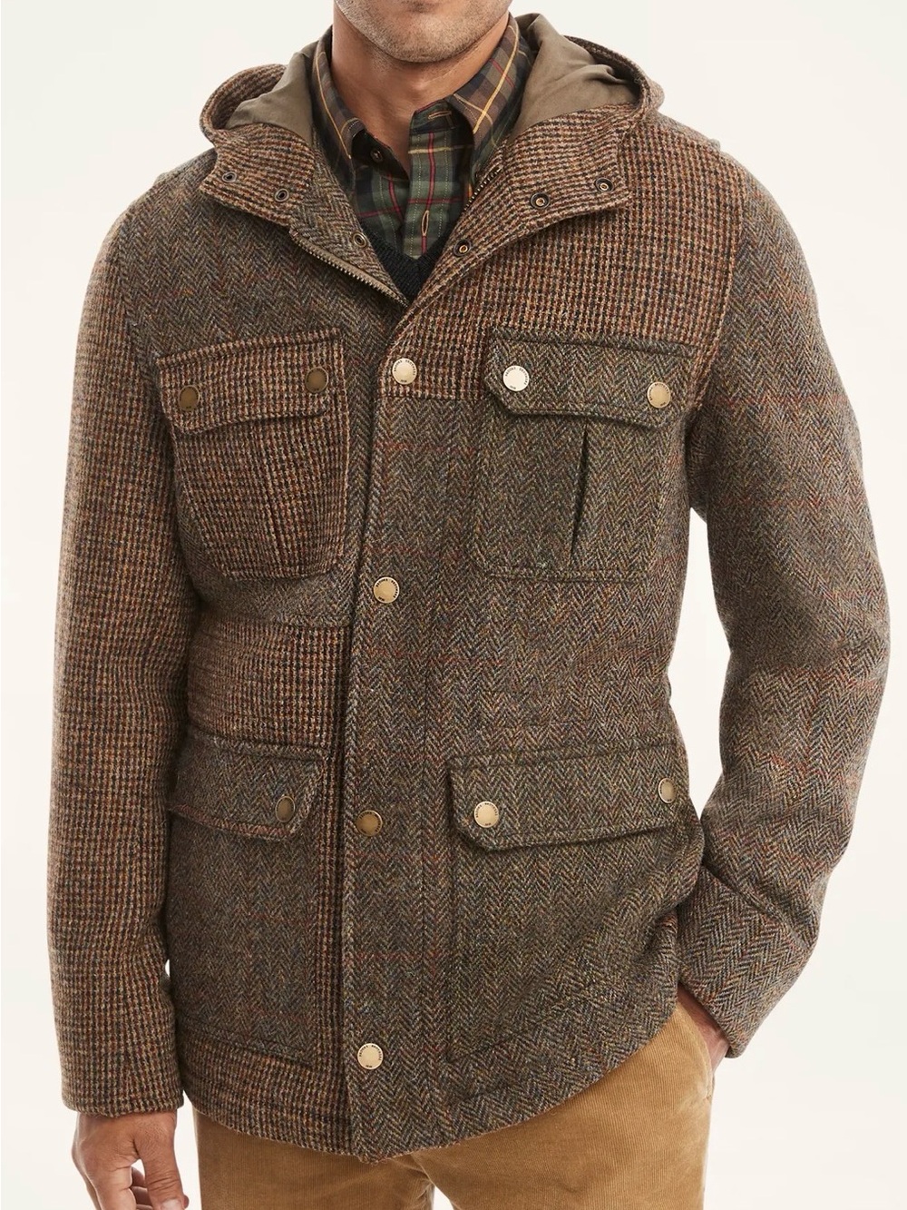 Brooks Brothers Harris Tweed Patchwork Hooded Field Jacket XL